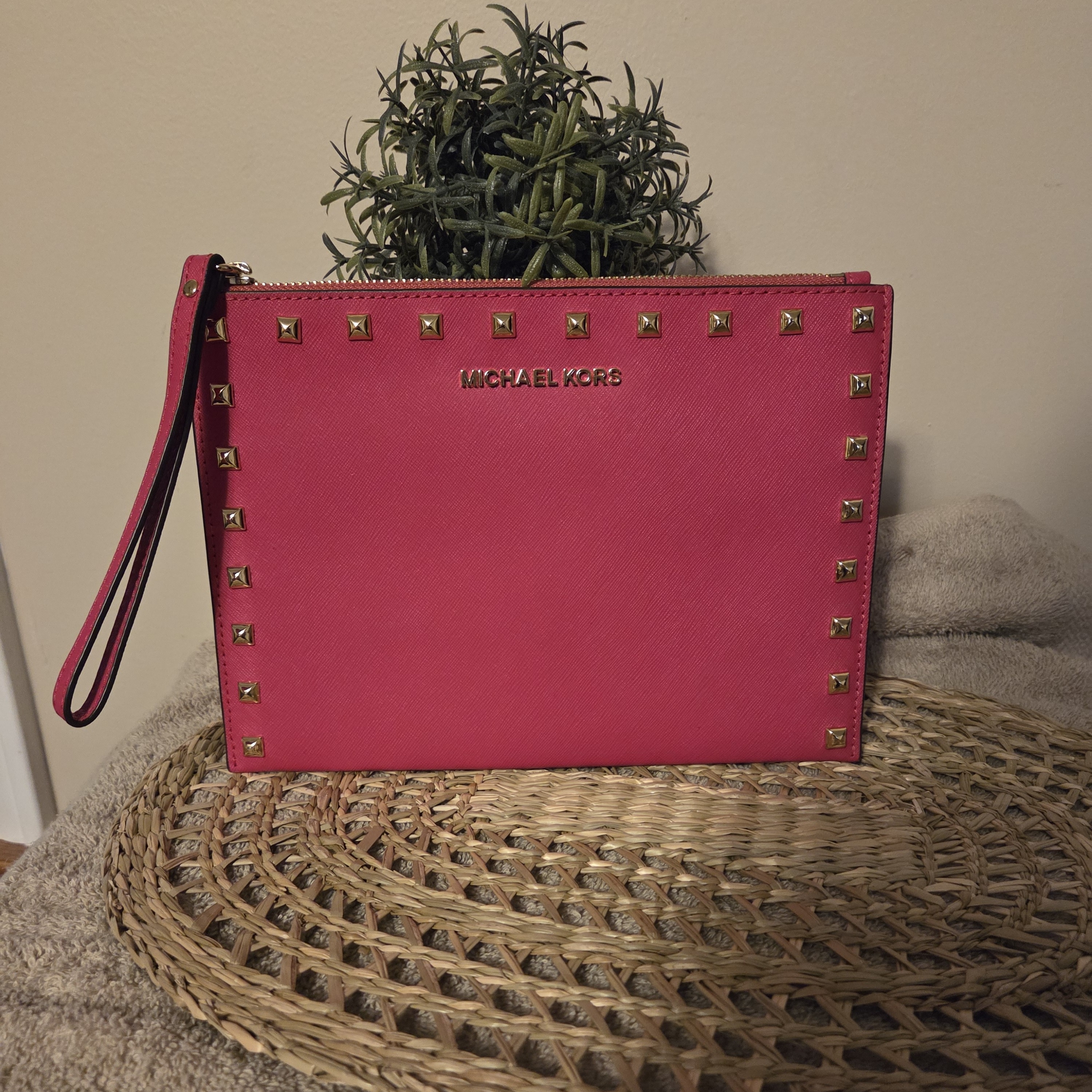 Michael Kors Pink Studded Clutch Wristlet Nwot